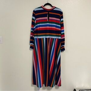 Eloquii Dress Women’s Size 22 Multicolor Stripes A-line Dress Puff Sleeves